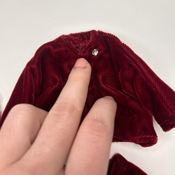 Vintage 1960s Barbie Doll Clone Red Velvet Clothing Set Jumpsuit Sweater Skirt - Picture 4 of 8